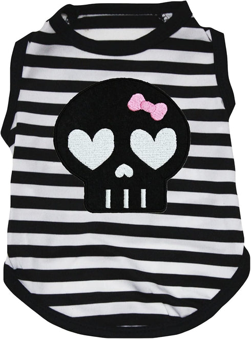 Petitebella Black Skull Face Puppy Dog Shirt - Stripes, Small Size