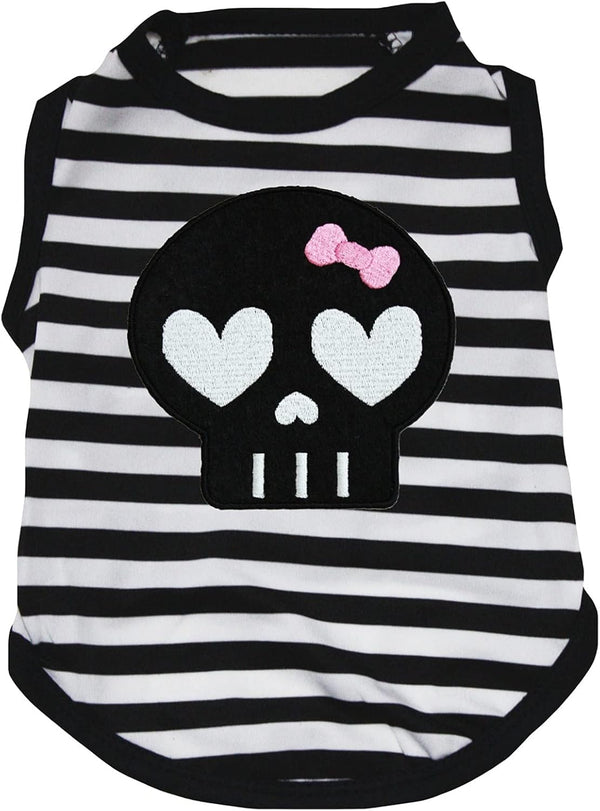 Petitebella Black Skull Face Puppy Dog Shirt - Stripes, Small Size