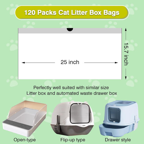 Liners,120 Packs 26"X15.6" Cat Litter Box Drawstring Cat Litter Bags Trash Bags for Automatic Self Cleaning Cats