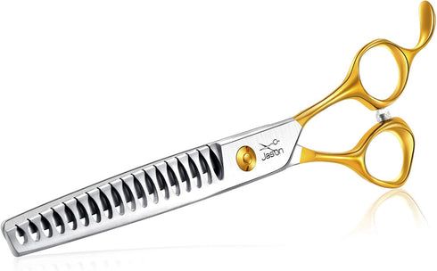 JASON 7.5" 18-Teeth Chunkers Shears for Dogs Cats Grooming, Texturizing Blending Scissor, Sharp Gold Shear