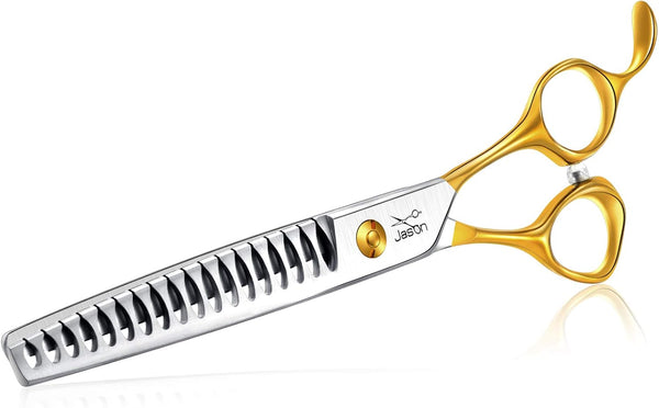 JASON 7.5" 18-Teeth Chunkers Shears for Dogs Cats Grooming, Texturizing Blending Scissor, Sharp Gold Shear