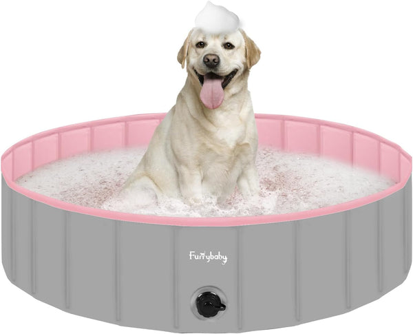 Furrybaby Foldable Dog Pool, Portable Pet Pool for Large Dogs, Kiddie Pool Dog Swimming Pool (Pink 47'') Indoor Outdoor