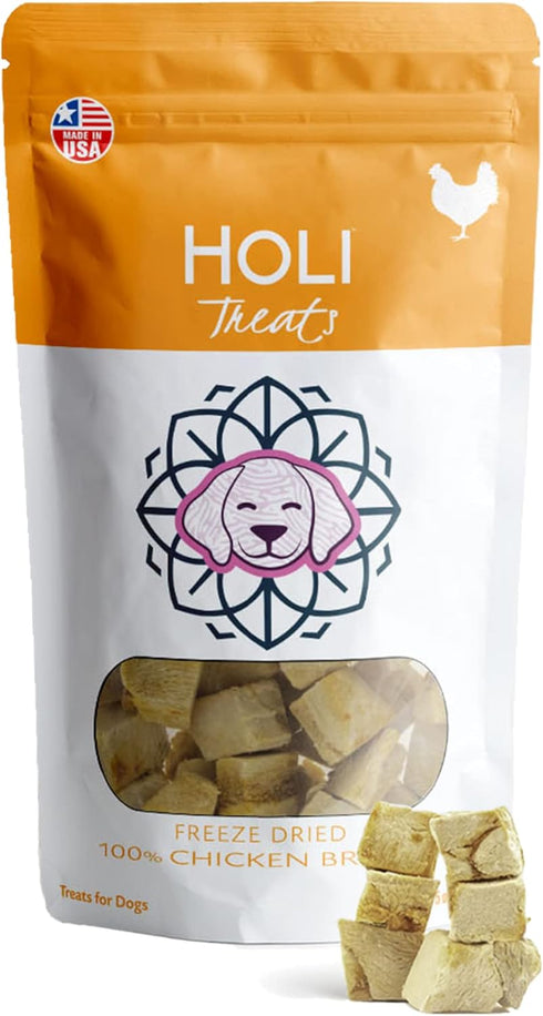 HOLI Freeze Dried Chicken Dog Treats, 100% All Natural Chicken Breast, Grain Free, Gluten Free, Soy Free (1.75 Ounce)