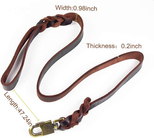 Leather Braided Dog Leash, Water Resistant Heavy Duty Woven Leash for Large, Medium, Small Dog Breeds with Lock Design
