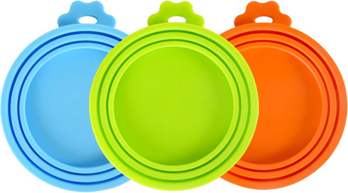 3 Pack Pet Food Can Covers, Universal Safe Silicone Lid Covers for Dog & Cat Food (green+blue+orange)
