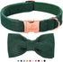 Green Corduroy Dog Collar with Bow Tie, Adjustable Safety Metal Buckle for Large Dogs, XL-Neck 16"-26"