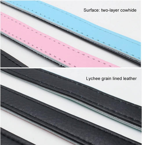 Leather Collar for Small Dogs, Adjustable Genuine Cowhide with Gold Buckle, Soft Touch Padded for XS Medium Large Dogs,