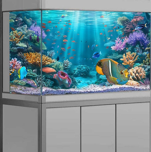 Underwater Aquarium Background, Ocean Floor Coral Reef, Polyester Fish Tank Background with 6 EVA Double-Sided Tapes