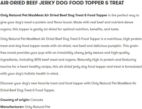 4 oz Only Natural Pet MaxMeat Holistic Air Dried Dry Dog Food Meal Topper - All Natural, High Protein, Grain Free
