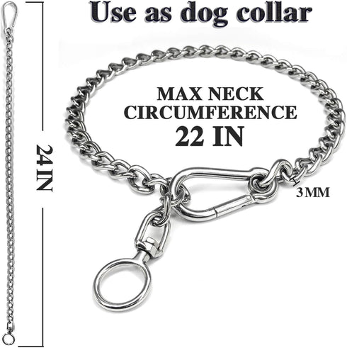 304 Stainless Steel Dog Chain Leash, Heavy Duty Short Lead, DIY Double Dog Leashes (304 S/S 24in x 3mm)