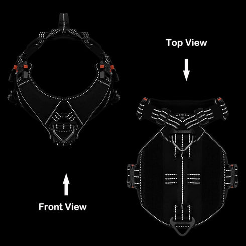 ICEFANG GN8 Tactical Dog Harness, Reflective Training Walking K9 Vest, No-Pull Front Leash Clip, Adjustable (Black,