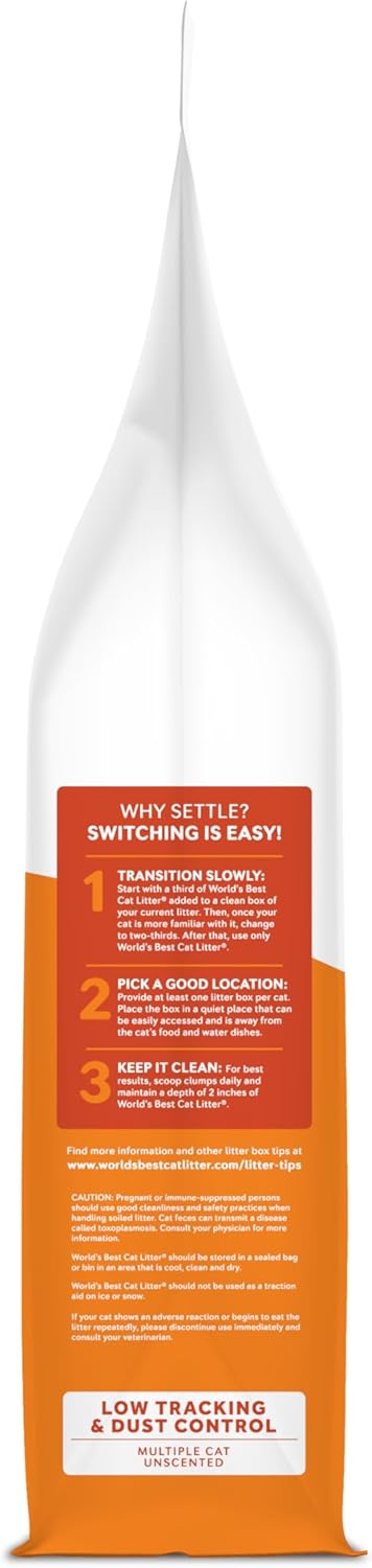 WORLD'S BEST CAT LITTER Low Tracking & Dust Control, 32-Pounds, Unscented, Quick Clumping, Flushable