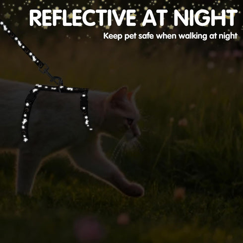PAWCHIE Cat Harness with Leash and Collar Set - Adjustable H-shaped Harness with Glow in The Dark Pattern