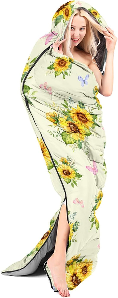 Sunflower Sleeping Bags for Adults Kids, Yellow Lightweight Waterproof Camping Sleeping Bag for All Season
