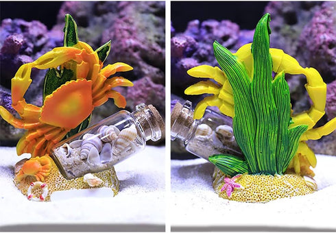 WAYUTO Crab Figurine and Drift Bottle with Conch Aquarium Decoration Resin Crab Statue for Home Decor Fish Tank