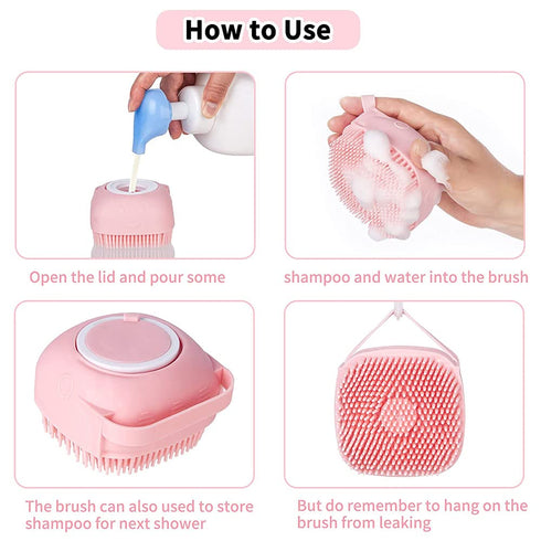 Soft Silicone Pet Bath Brush, Dog Shampoo Cleaning Brush with Soft Shampoo Dispenser for Puppy Dog Cat (Yellow)