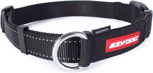 EzyDog Checkmate Martingale Collar for Dogs, Large, Black, Premium Nylon Training Collar