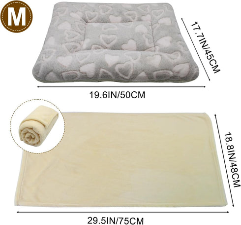 Cat Dog Bed Mat & Blanket, Reversible Pets Crate Pad Bed Mat and Ultra Soft Warm Fleece Calming Blanket for Small Puppy