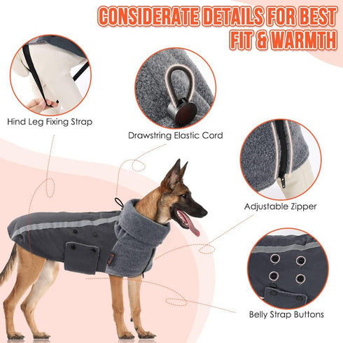 SlowTon Winter Dog Coat, Waterproof Windproof Puppy Vest with Turtleneck Scarf, Soft Pet Outfits, M, Grey