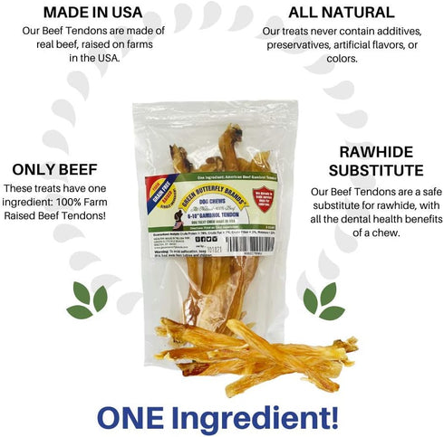 Beef Tendons for Dogs - 6-10 Inch Grass Fed Farm-Raised Treats, All Natural Dental Chews (5 Count)