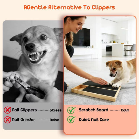 Set, Dog Nail Scratch Pad with Treat Box + Finger Dog Toothbrush & Sandpaper Solid Wood Nail Filing Board for Dogs That