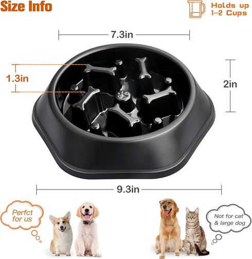 UPSKY Slow Feeder Dog Bowl Anti-Chocking Slower Feeding Dog Puzzle Bowl, Interactive Bloat Stop Dog Food Bowl Dishes Non-Slide Dog Lick Treat Bowl for Small Medium Dogs (Black)