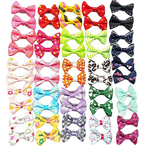 Chenkou Craft 50pcs (25 pairs) Dog Cat Hair Bows with Clips - Pet Grooming Bows in Mixed Colors