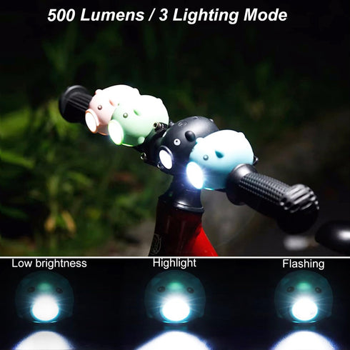 Kids Bike Lights for Night Riding, Rechargeable Headlight and Tail Light Set with 120dB Speaker