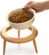 DEAYOU Ceramic Cat Bowl, Adjustable Tilted Elevated Pet Dish, No Spill Feeder with Wood Stand, 600 ML/20 OZ
