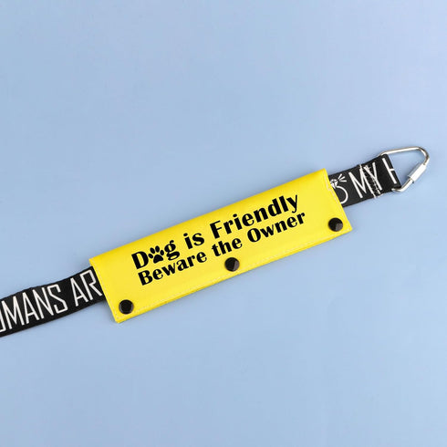 Funny Dog Leash Sleeve, Dog is Friendly Beware The Owner Wrap Sleeve, Alert Tag Pet Birthday Gift (Beware The Owner-YE