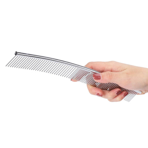EVTSCAN Pet Grooming Comb, Curved Stainless Steel Knot Comb for Dogs, Poodle Grooming Deshedding Tool, 1PCS