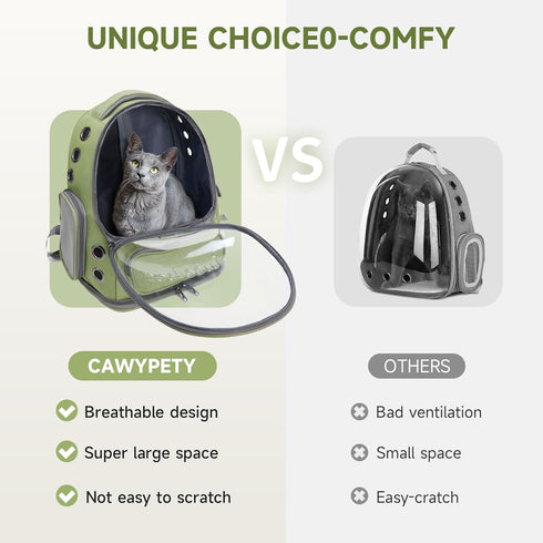Cat Backpack Carrier - Breathable Bubble Pet Carrier for Small Dogs & Kitties up to 15lbs, Transparent & Foldable