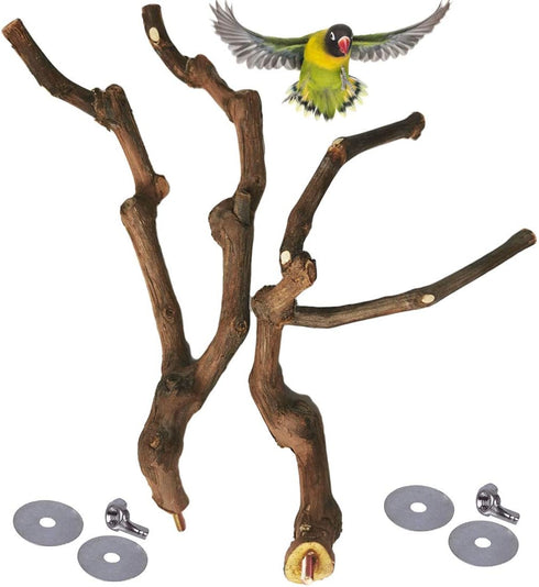 PINVNBY Natural Parrot Perch Bird Stand Pole, 2PCS Wild Grape Stick for Small Lovebirds Budgies Cockatiels