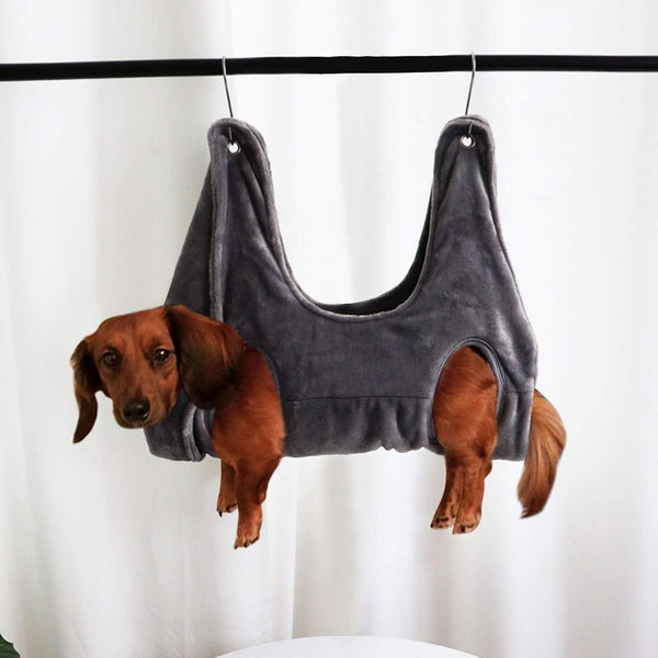 Dog Hammock for Grooming, Sling with 2pcs Hook for Nail Clipping, Dog Lift Harness for Small Dogs (Grey M)