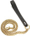 18K Gold Dog Chain Leash - 15MM Solid Chew Proof 316L Stainless Steel Cuban Link Chain with Smooth Leather Handle,