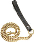 18K Gold Dog Chain Leash - 15MM Solid Chew Proof 316L Stainless Steel Cuban Link Chain with Smooth Leather Handle,