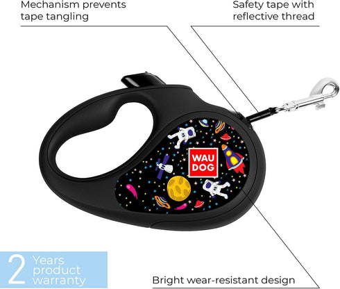 WAUDOG Retractable Dog Leash 16 Ft - 360° Tangle Free - Heavy Duty Pet Walking Leash for X-Small Small Medium Large Dog or Cat with One-Handed Brake Pause Lock (L, NASA)