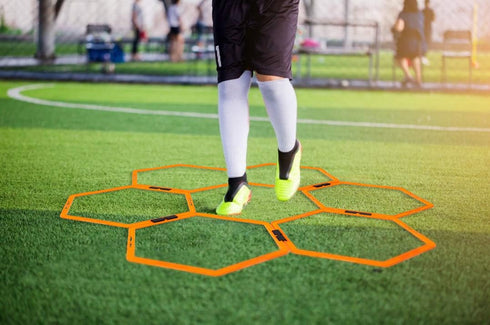 Hex Agility Rings Set of 6/12 - Speed & Agility Footwork Training Equipment for Home Gym, Kids and Adults (Orange)