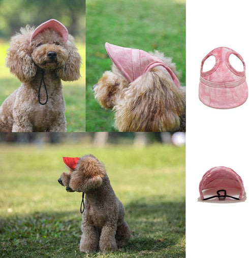 Dog Baseball Cap with Big Ear Holes, Adjustable Pet Sun Hat for Small Medium Large Dogs, Comfortable Red Cap with Strap