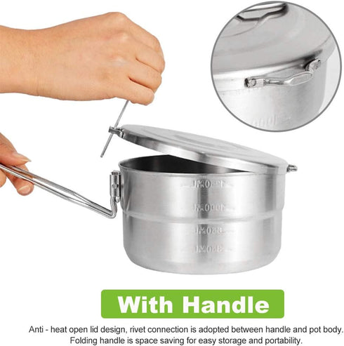 Stainless Steel Camping Cook Pot with Lid, 1.5L Large Capacity for Camping, Hiking, and Picnic