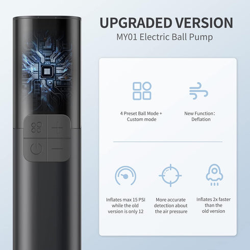 Pumteck MY01 Electric Ball Pump, Inflation & Deflation, Accurate Pressure Gauge, 4 Preset Modes, Automatic Pump for