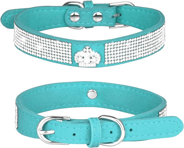 Haoyueer Rhinestone Dog Collar, Cute Dazzling Sparkling Soft Suede Leather Dog Cat Collar with Crystal Diamond (XS,