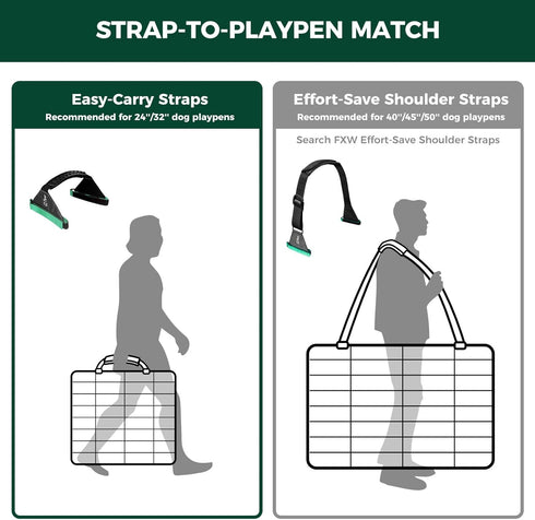 FXW Easy-Carry Straps - Fit 8-Panel Dog Playpen, Designed for RV Trips, Green | Patent Pending
