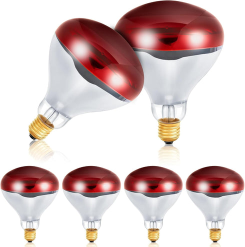 Treela 6 Pcs 110V 175W Red Infrared Bulbs Medium E26 Base, Red