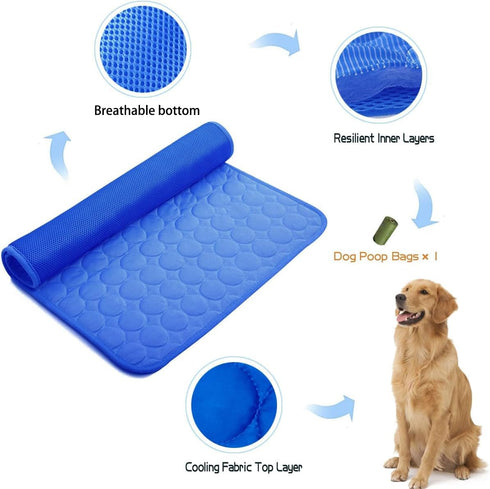 MICROCOSMOS Summer Cooling Mat & Sleeping Pad- Water Absorption Top, Materials Safe, Easy Carry, EZ Clean. Keep Cooling for Pets, Kids and Adults.(Dark Blue, 40" x 28")