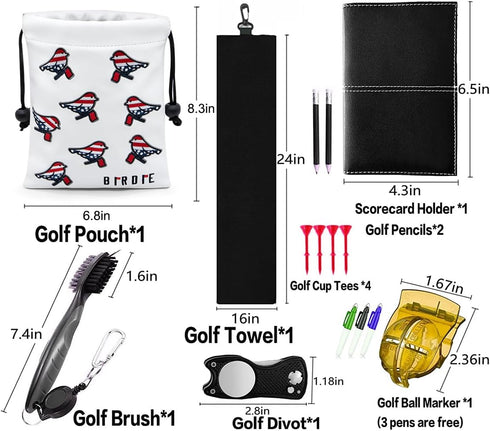 Leather Golf Valuables Pouch with Drawstring Closure, Portable Golf Ball Tee Handbag