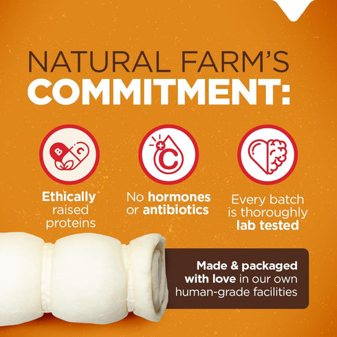 Natural Farm Beef Cheek Rolls, 5-6 Inch (4 Pack), Safe Rawhide Alternative Chew for Power Chewers & Large Dogs