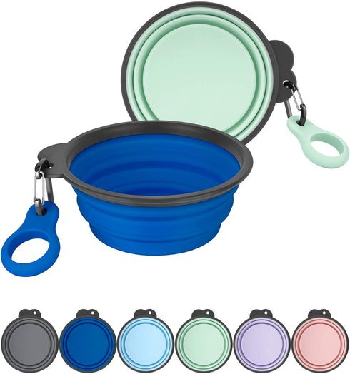 Aonkey Collapsible Dog Bowls with Bottle Carrier, 2 Pack Travel Water Bowl, Upgraded Carabiner, Foldable Silicone for