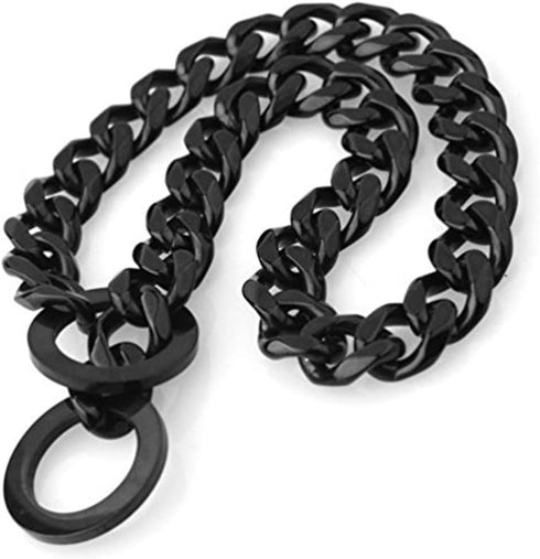 Heavy Metal 15mm Duty Black Solid Stainless Steel Choke Chain Collar for Pit Bull, Mastiff, Bulldog (12-34 Inches)