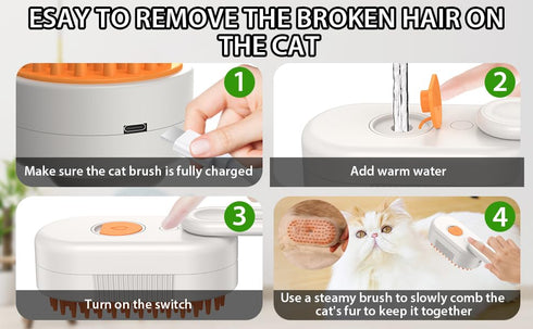 2024 Multifunctional Cat Dog Hair Brush, 3 In 1 Steamy Grooming Brush for Removing Tangled Hair (Khaki)